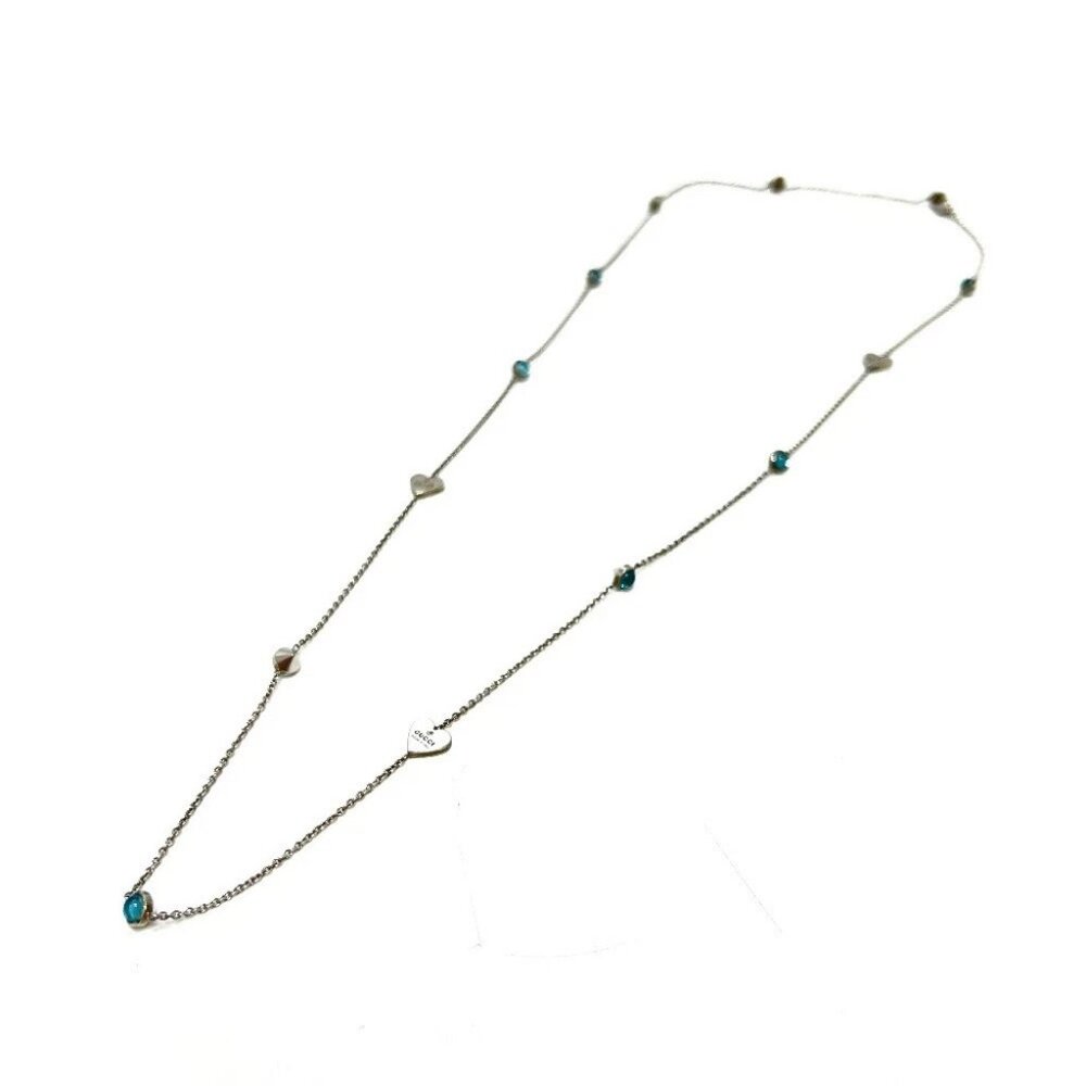 GUCCI Blue Topaz Heart chain long Necklace SV925 Silver - Picture 1 of 10